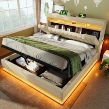 Huayz Letto imbottito 180x200 cm letto matrimoniale LED con contenitore e rete a