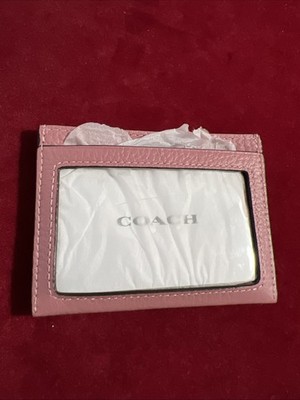 Coach Slim Id Card Case With Heart Rivets In Leather/Silver/Peony