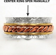 Three Tone Meditation Spinner Band 925 Sterling Silver Ring Sz 6.5