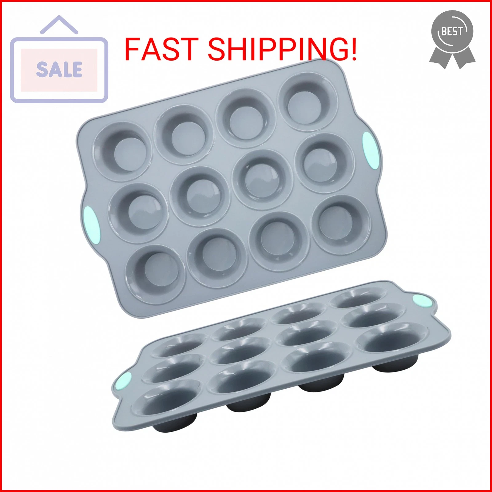 To encounter 2Pack Silicone Muffin Pan with Metal Frame, 12 Cup Regular Size Cup