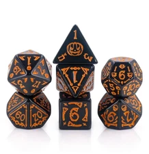 NEW RPG / D&D Dice Set of 7 - Halloween Pumpkin - Black with Orange ink