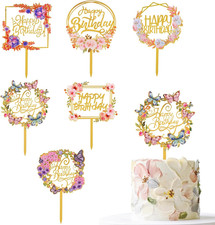 6 Pack Happy Birthday Cake Toppers Gold Butterfly Acrylic Cupcake Toppers for Bi