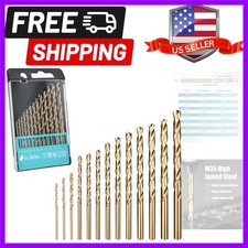 13Pcs Cobalt Drill Bit Set, 1/16"-1/4" M35 High Speed Steel Twist Jobber Dril...