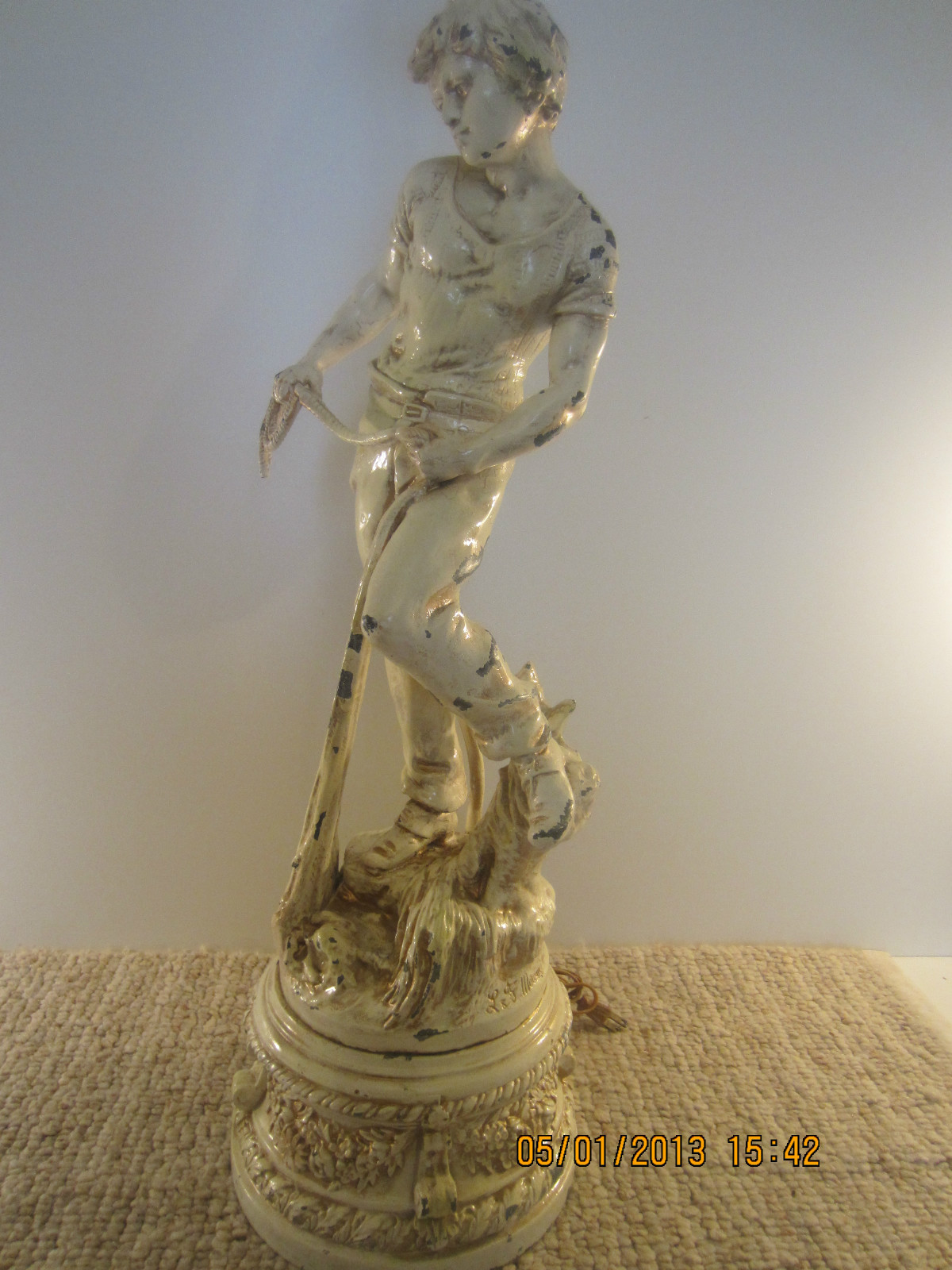 ANTIQUE, FISHERMAN'S SCULPTURE POT METAL LAMP eBay