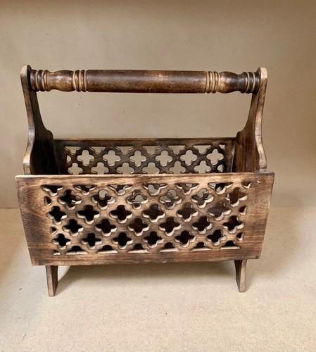 17" Magazine Rack Solid Wood Rustic Newspaper Basket Wooden Foldable Stand - Picture 9 of 9