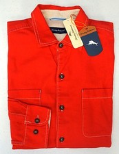 Tommy Bahama Orange Long Sleeve Mens Shirt Sea Glass Flannel Pockets Cotton 118