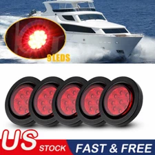 5pcs Red Round 2" inch Side Marker Lights Clearance 9 LED Truck Trailer Lamp 12V