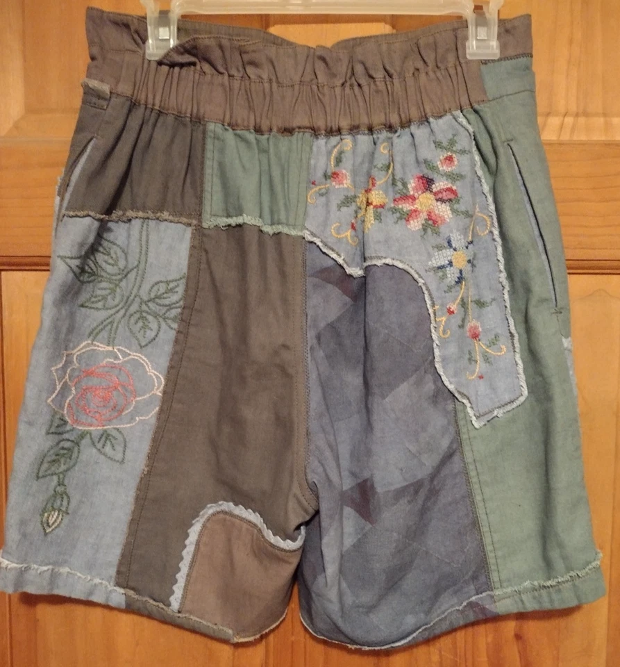 Pantalones Cortos Free People Talla XS Mujer Azul Horizon Parcheado Floral Bordado Encaje Foto 2 de 4