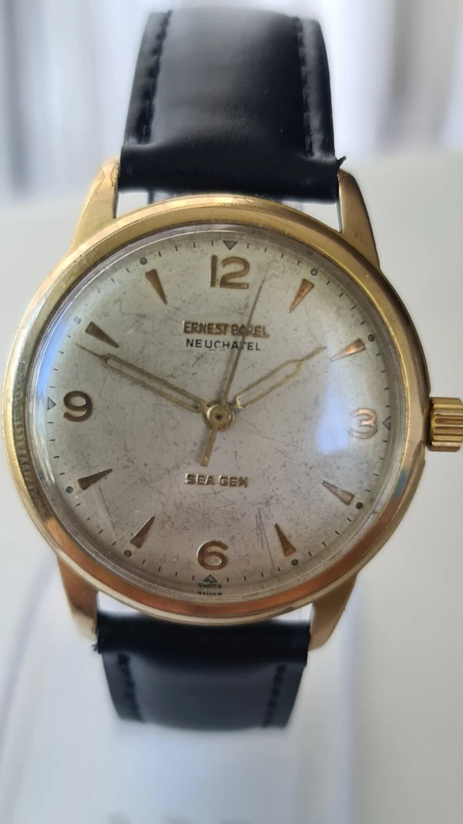 Mens Vintage ERNEST BOREL NEUCHATEL SEA GEM Gold Plated Mechanical Wristwatch