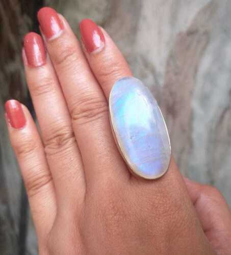 Rainbow Moonstone Gemstone 925 Sterling Silver Statement Ring Boho Ring All Size - Picture 1 of 6