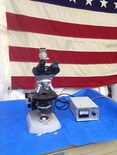 Zeiss Trinocular Microscope with Light Source and 4 Objective