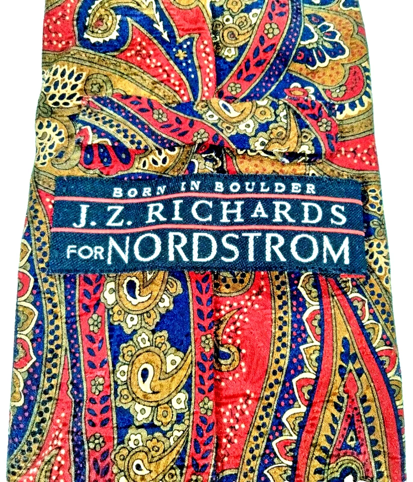 Corbata de seda JZ Richards hecha en EE. UU. 58x3,75 multicolor cachemira rojo azul dorado crema Foto 4 de 4