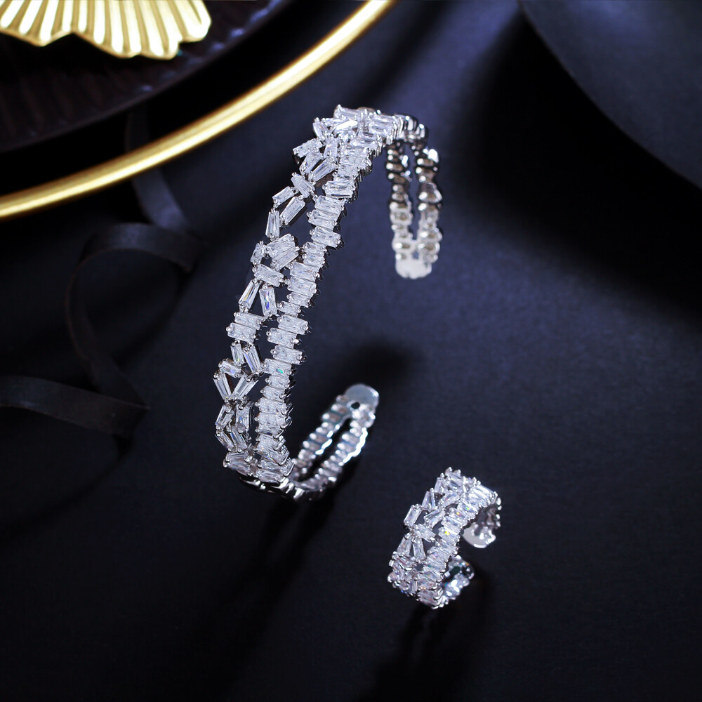 Ensemble Bijoux Strass Cristal Pour Femme - Collier Bracelet Bague Boucles Sac Soirée