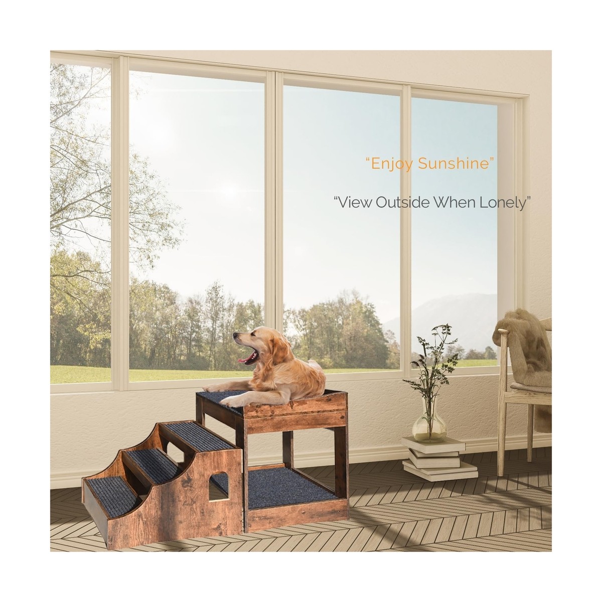 Pet Window Perch with Stairs, Super Large Pet Bunk Bed for Dog and Cat, 