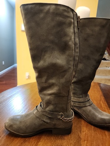 Madden Girl Women Gray Chain Western Biker/Moto Full Zip Knee High Boots 7.5 M - Picture 3 of 8