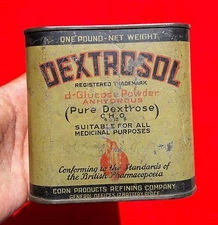 Vintage Dextrosol Glucose Powder Adv Litho Tin Box USA TB1437