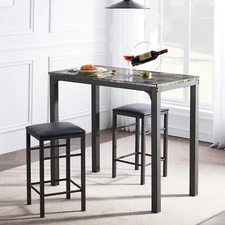 3PCS Dining Set Table Stools for 2 Kitchen Counter Height Black Modern Pub Table