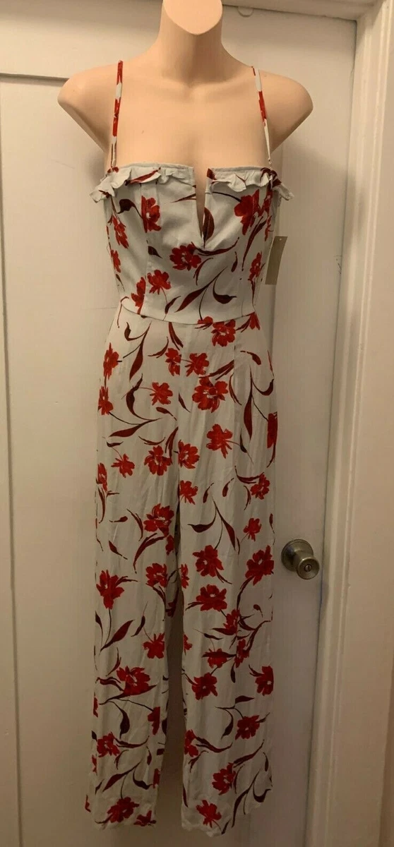 Flynn Skye Parker Jumper Women s Multi Color Floral Jumpsuit V Neck Rayon Size M