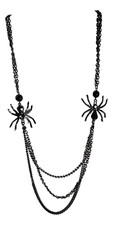 Black Spider Necklace w/Rhinestones Gothic Multi Strand Chain 18 Inch