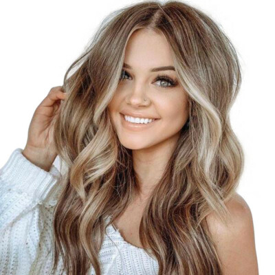 Sexy Women Fashion Wavy Long Curly Hair Brown Gold Full Wigs Cosplay Party Wig
