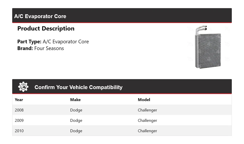Para 2008-2010 Dodge Challenger A/C evaporator Core 4 temporadas 2009 - Imagem 2 de 4