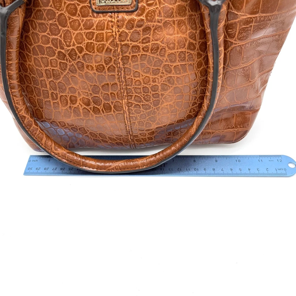 Bolso de Mano Anne Klein Imitación Cuero Cocodrilo Marrón Asa Superior Cartera Foto 4 de 4