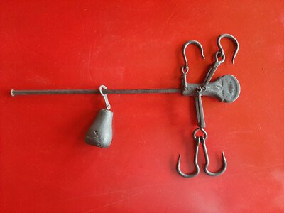 Vintage Hanging Bar Scale Balance Beam with Hooks and Counter Weight 