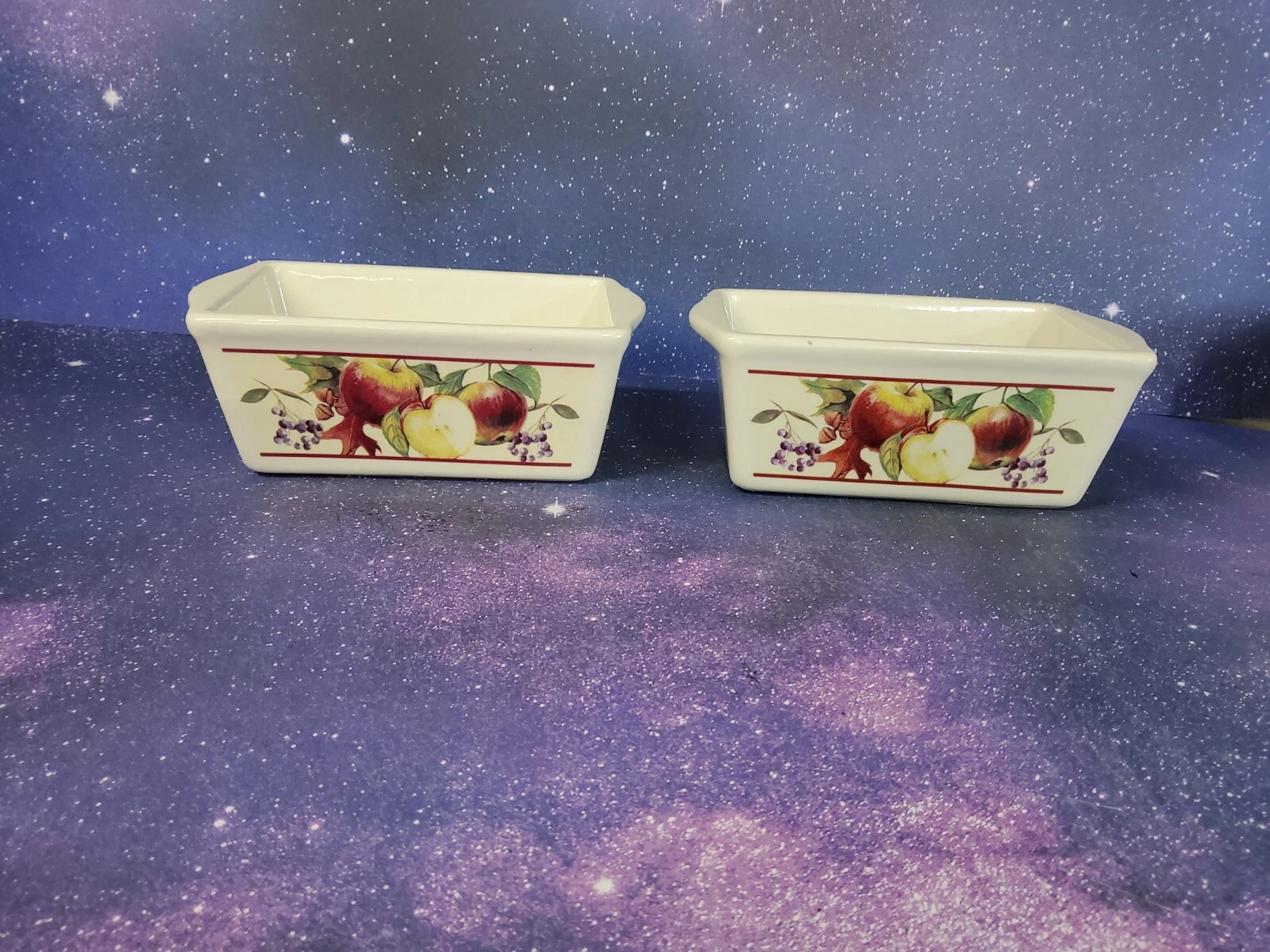 Set Of 2 Mini Loaf Pan Nantucket Baking Ceramic Stoneware Pan Apples