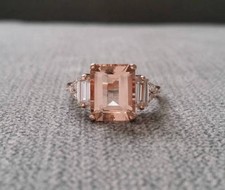 3ct Emerald Cut Morganite Simulated Diamond Solitaire Ring 14k Rose Gold Plated