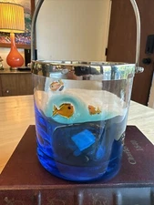 Art Blown Glass Goldfish Ice Bucket  2.5lbs Stainless Steel Handle Thick Base