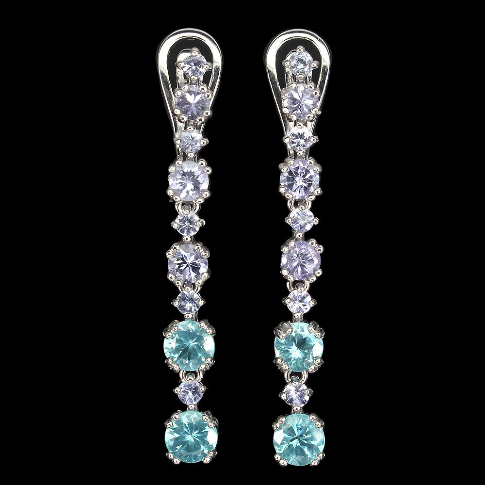 925 Pendientes de Plata Ley Redondo Azul Apatita 5mm Tanzanita Piedras Joyería