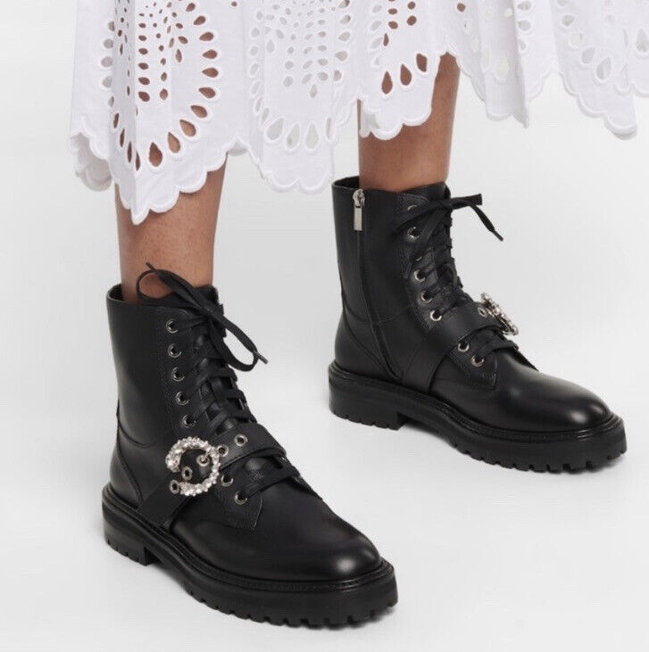 New Jimmy Choo Cora Black Soft Calf Leather Combat Boots New Jimmy Choo Cora Black Soft Calf Leather Combat Boots