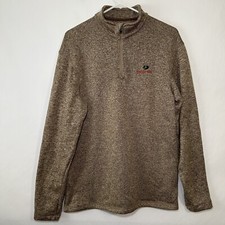 Mossy Oak 1/4 Zip Pullover Sweater Jacket Mens Size Medium Tan Brown Fleece EUC