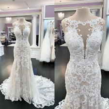 Boho Mermaid Wedding Dresses O Neck Lace Applique Sweep Train Corset Bridal Gown