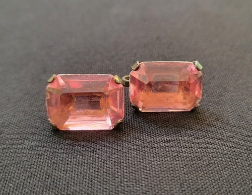 Pendientes de gota antiguos de vidrio de latón checo Art Deco