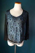 Vtg Rave Y2K Sheer Beaded Velvet Burnout Glitter Whimsigoth Fairy Bell Sleeve