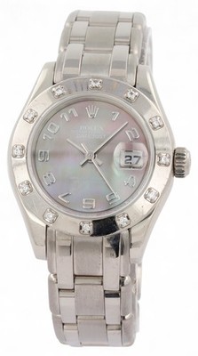ROLEX Datejust Pearlmaster 18ct White Gold Diamond Bezel Tahitian MOP Dial 80319