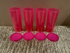 New Beautiful Set of 4 Tupperware 16oz Tumblers w lids in Bright Pink Color
