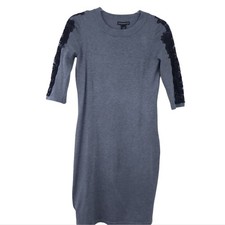 NEW Esperanza Knit Sweater Dress Gray Medium, Lace 3/4 Sleeves, Stretchy Dress