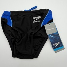 Speedo Launch Brief Mens Size 22 Swim Bottom Black Blue