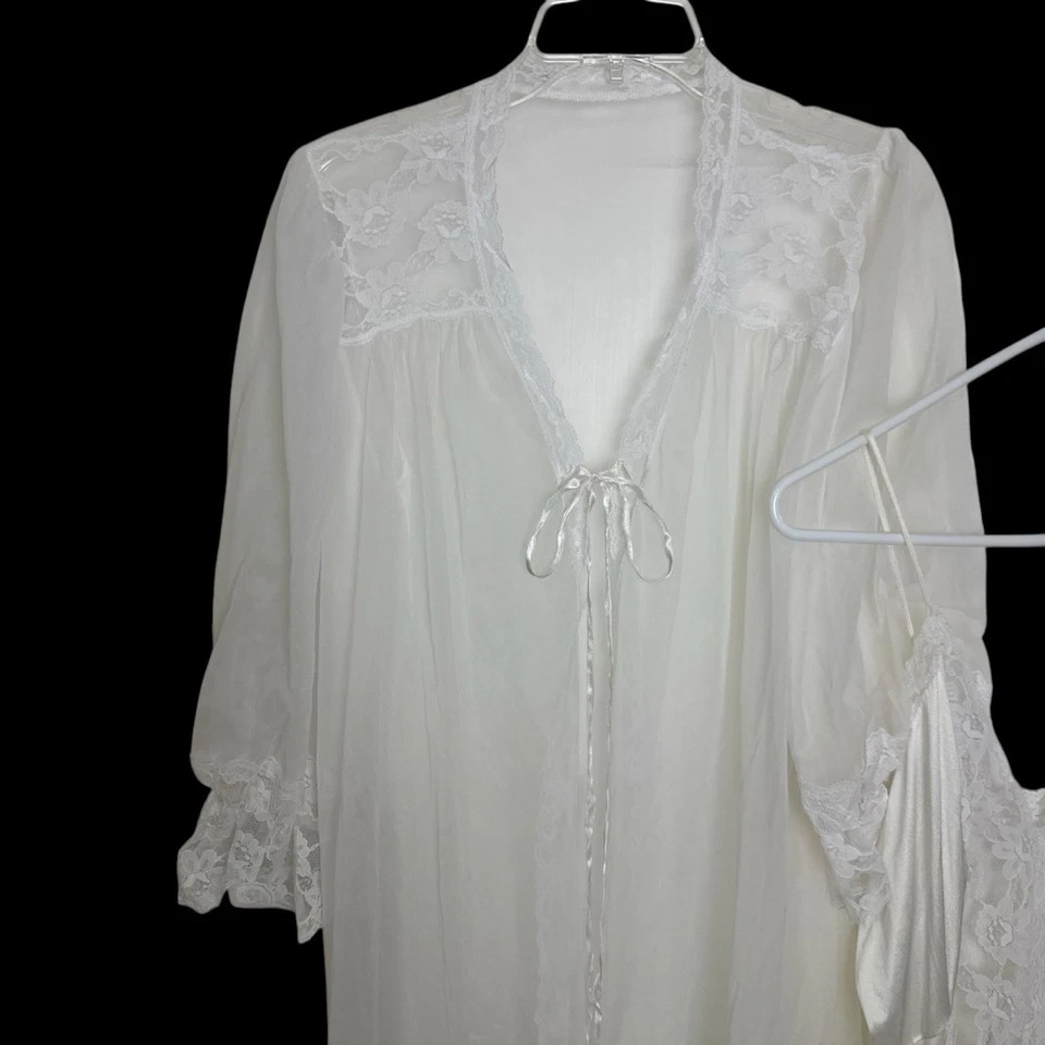 Винтажная белая кружевная ночная рубашка и халат JCPenney Peignoir прозрачная романтическая свадебная 70-е - Изображение 2 из 4