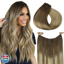 HOTBANANA Wire Hair Extensions, 22 inch 120g Walnut Brown to Ash Brown and Bl
