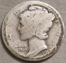 SELLING AS SHOWN - 1917 D MERCURY DIME *** 90% SILVER *** 858