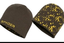 Spyder Reversible Army Green/Yellow Print Knit Hat Beanie One Size NWT