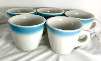 Set 5 Sterling China Vtg 06 Restaurant Dining Car Mug Cream W/Blue Airbrush Rim