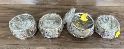 Lot 4 Silver Tone Cuff Bracelets 7in Multicolor Glass Flowers Boho Style