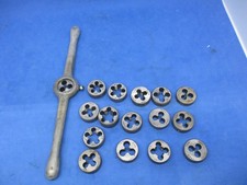 Vintage Ace Solid Round Die Handle Forged Steel 1β Round Made In USA W 16 Dies