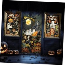 3 Pcs Halloween Window Door Covers Decorations Set Halloween Window Vintage