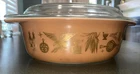 Vintage Pyrex Early American 1 1/2 Qt Oval Casserole Dish w/ Lid #043 Brown Gold