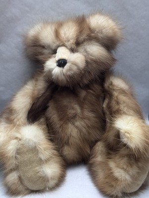 Real Fur Mink Teddy Bear Brown Jointed 18 